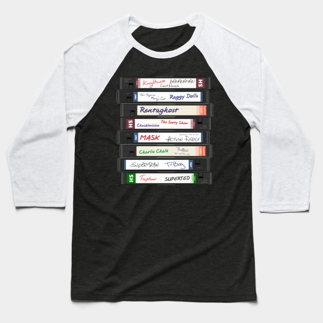 Retro British 80s TV Series VHS Video Cassettes Baseball T-Shirt by Meta Cortex